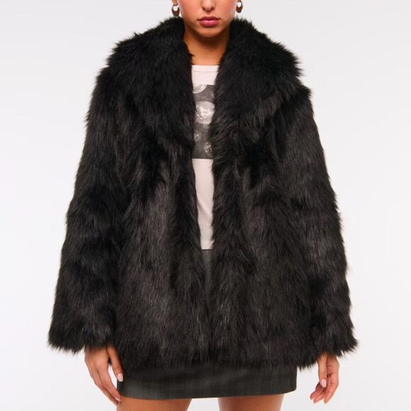 🔥 Abercrombie and fish Shawl Collar Faux Fur Coat Sz XXS new - Picture 2 of 9